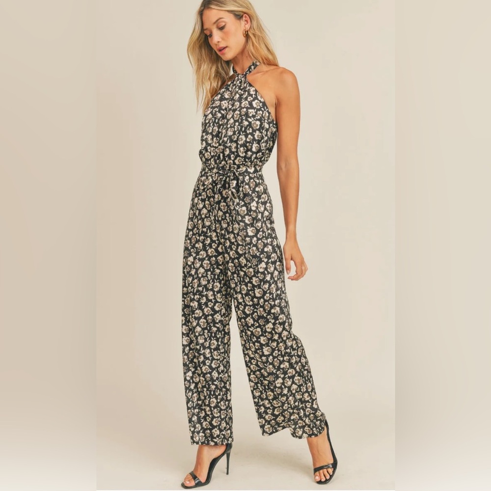 SADIE & SAGE PRIMA ROSA HALTER JUMPSUIT BLACK MULTI